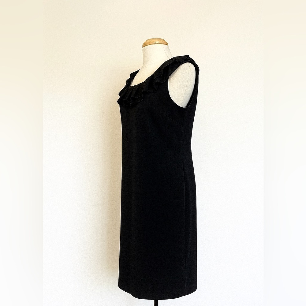 Kasper Black Sleeveless Ruffle Dress Petite 2 Classic LBD Shift - Picture 2 of 4